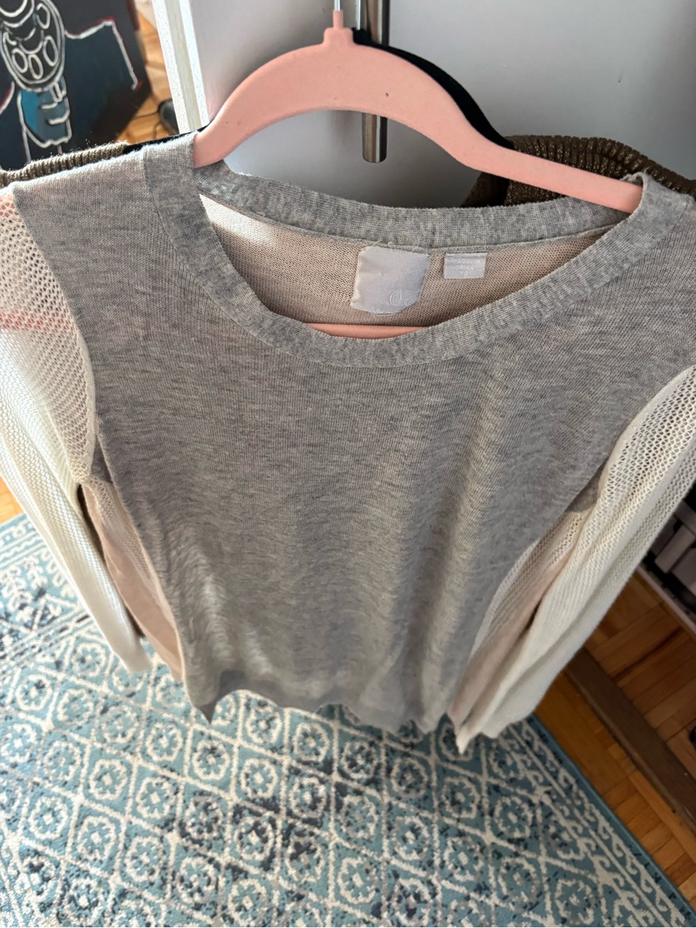 Light Gray & Cream Mixed Knit Crewneck Sweater